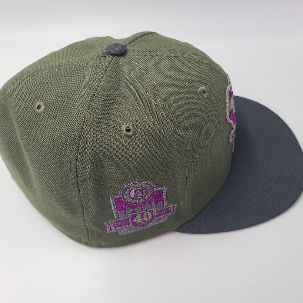 Oakland Athletics Hat Fitted 8 New Era 59Fifty Green Gray Purple A's 40 Years - Picture 7 of 12